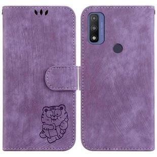 For Motorola G Pure Little Tiger Embossed Leather Phone Case(Purple)