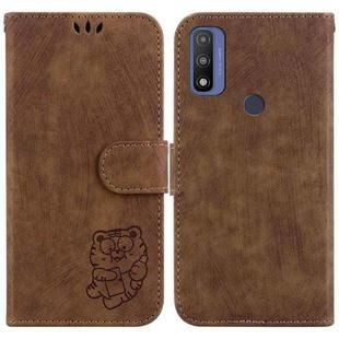 For Motorola G Pure Little Tiger Embossed Leather Phone Case(Brown)