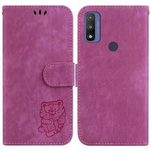 For Motorola G Pure Little Tiger Embossed Leather Phone Case(Rose Red)