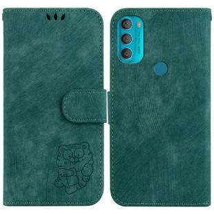 For Motorola Moto G71 5G Little Tiger Embossed Leather Phone Case(Green)