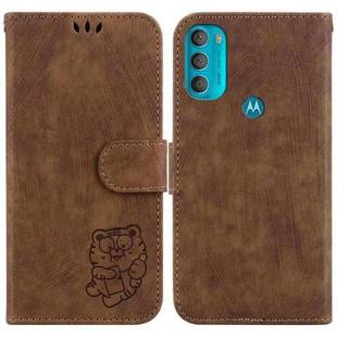 For Motorola Moto G71 5G Little Tiger Embossed Leather Phone Case(Brown)