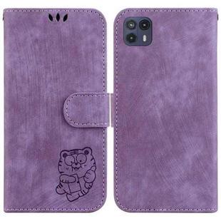 For Motorola Moto G50 5G Little Tiger Embossed Leather Phone Case(Purple)