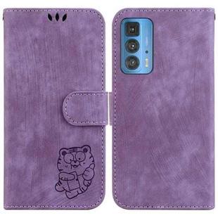 For Motorola Edge 20 Pro Little Tiger Embossed Leather Phone Case(Purple)