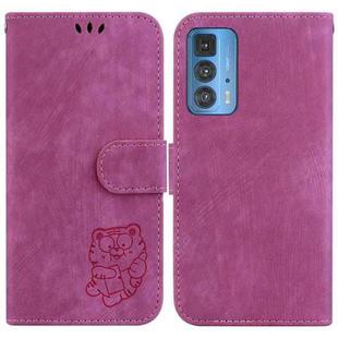 For Motorola Edge 20 Pro Little Tiger Embossed Leather Phone Case(Rose Red)