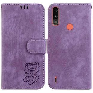 For Motorola Moto E7 Power / E7i Power Little Tiger Embossed Leather Phone Case(Purple)