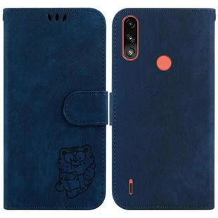 For Motorola Moto E7 Power / E7i Power Little Tiger Embossed Leather Phone Case(Dark Blue)