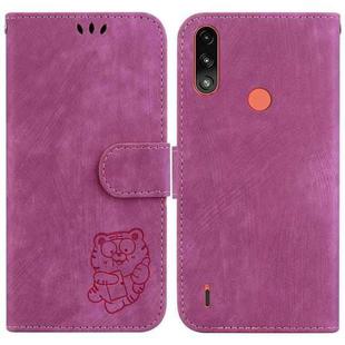 For Motorola Moto E7 Power / E7i Power Little Tiger Embossed Leather Phone Case(Rose Red)
