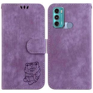 For Motorola Moto G60 / G40 Fusion Little Tiger Embossed Leather Phone Case(Purple)