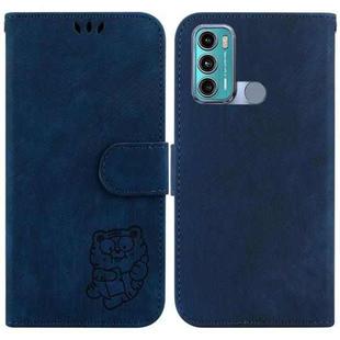 For Motorola Moto G60 / G40 Fusion Little Tiger Embossed Leather Phone Case(Dark Blue)