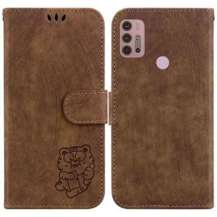 For Motorola Moto G30/G10/G20 Little Tiger Embossed Leather Phone Case(Brown)