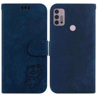 For Motorola Moto G30/G10/G20 Little Tiger Embossed Leather Phone Case(Dark Blue)