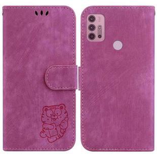 For Motorola Moto G30/G10/G20 Little Tiger Embossed Leather Phone Case(Rose Red)