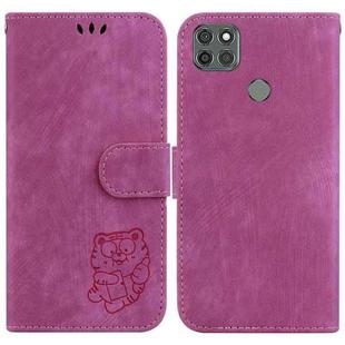 For Motorola Moto G9 Power Little Tiger Embossed Leather Phone Case(Rose Red)