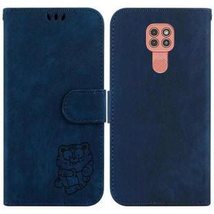 For Motorola Moto G9 Play / E7 Plus Little Tiger Embossed Leather Phone Case(Dark Blue)