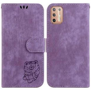 For Motorola Moto G9 Plus Little Tiger Embossed Leather Phone Case(Purple)