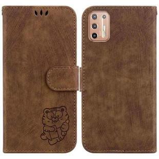 For Motorola Moto G9 Plus Little Tiger Embossed Leather Phone Case(Brown)