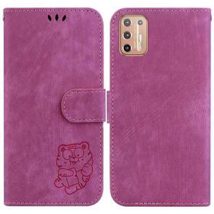 For Motorola Moto G9 Plus Little Tiger Embossed Leather Phone Case(Rose Red)