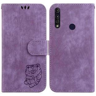 For Motorola Moto G8 Power Lite Little Tiger Embossed Leather Phone Case(Purple)