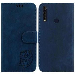 For Motorola Moto G8 Power Lite Little Tiger Embossed Leather Phone Case(Dark Blue)