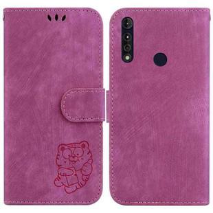 For Motorola Moto G8 Power Lite Little Tiger Embossed Leather Phone Case(Rose Red)