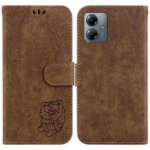 For Motorola Moto G14 Little Tiger Embossed Leather Phone Case(Brown)