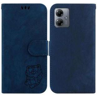 For Motorola Moto G14 Little Tiger Embossed Leather Phone Case(Dark Blue)
