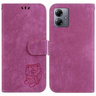 For Motorola Moto G14 Little Tiger Embossed Leather Phone Case(Rose Red)