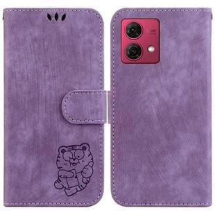 For Motorola Moto G84 Little Tiger Embossed Leather Phone Case(Purple)