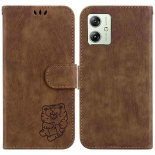 For Motorola Moto G54 Little Tiger Embossed Leather Phone Case(Brown)