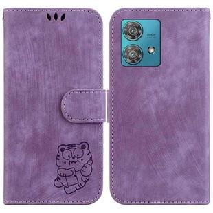 For Motorola Edge 40 Neo Little Tiger Embossed Leather Phone Case(Purple)