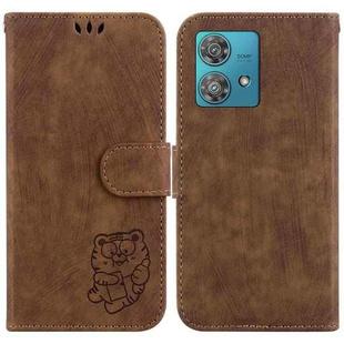 For Motorola Edge 40 Neo Little Tiger Embossed Leather Phone Case(Brown)