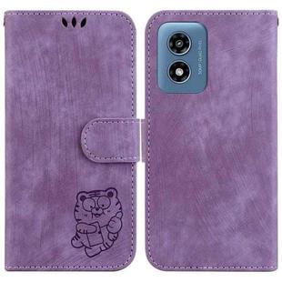 For Motorola Moto G Play 4G 2024 Little Tiger Embossed Leather Phone Case(Purple)