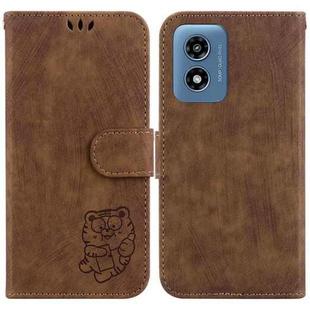 For Motorola Moto G Play 4G 2024 Little Tiger Embossed Leather Phone Case(Brown)
