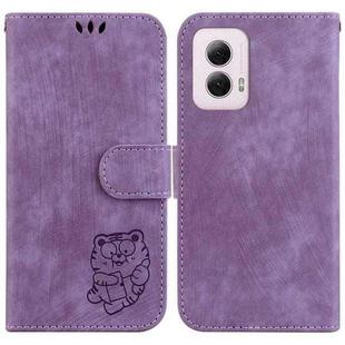 For Motorola Moto G Power 5G 2024 Little Tiger Embossed Leather Phone Case(Purple)