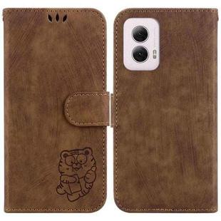 For Motorola Moto G Power 5G 2024 Little Tiger Embossed Leather Phone Case(Brown)