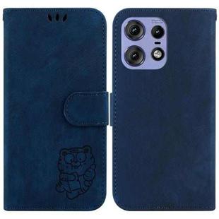 For Motorola Edge 50 Pro Little Tiger Embossed Leather Phone Case(Dark Blue)