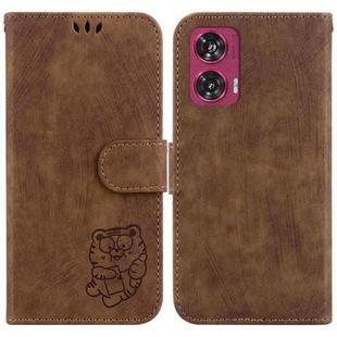 For Motorola Edge 50 Fusion Little Tiger Embossed Leather Phone Case(Brown)