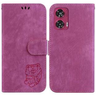 For Motorola Edge 50 Fusion Little Tiger Embossed Leather Phone Case(Rose Red)