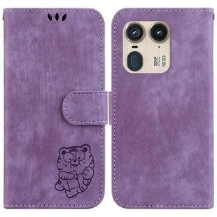 For Motorola Edge 50 Ultra Little Tiger Embossed Leather Phone Case(Purple)