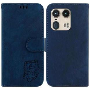 For Motorola Edge 50 Ultra Little Tiger Embossed Leather Phone Case(Dark Blue)