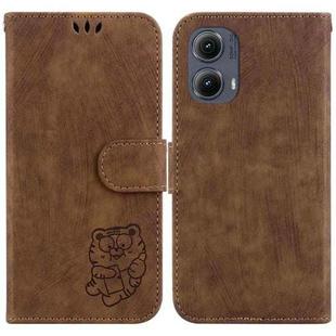 For Motorola Edge 2024 Little Tiger Embossed Leather Phone Case(Brown)