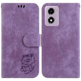 For Motorola Moto G04s / Moto E14 Little Tiger Embossed Leather Phone Case(Purple)