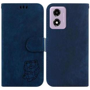 For Motorola Moto G04s / Moto E14 Little Tiger Embossed Leather Phone Case(Dark Blue)