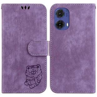 For Motorola Moto G85 Little Tiger Embossed Leather Phone Case(Purple)