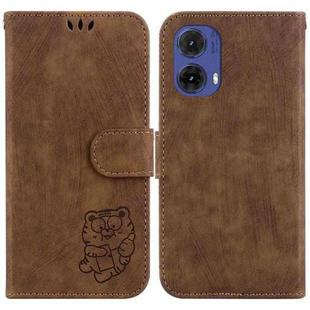 For Motorola Moto G85 Little Tiger Embossed Leather Phone Case(Brown)