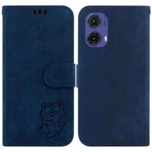 For Motorola Moto G85 Little Tiger Embossed Leather Phone Case(Dark Blue)