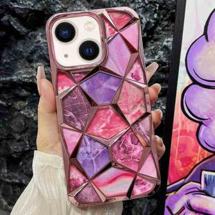 For iPhone 13 Water Cube Marble Electroplating TPU Phone Case(Pink)