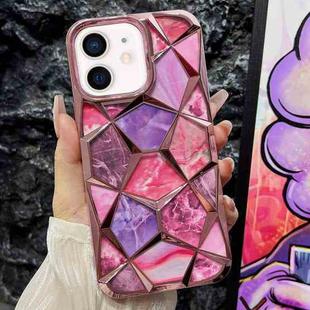 For iPhone 12 Water Cube Marble Electroplating TPU Phone Case(Pink)