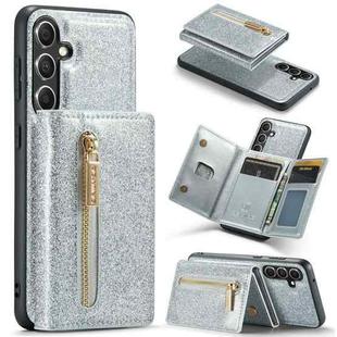 For Samsung Galaxy S23 FE 5G DG.MING M3 Series Glitter Powder Card Bag Leather Case(Silver)