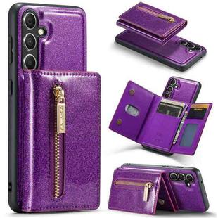 For Samsung Galaxy S23 FE 5G DG.MING M3 Series Glitter Powder Card Bag Leather Case(Dark Purple)